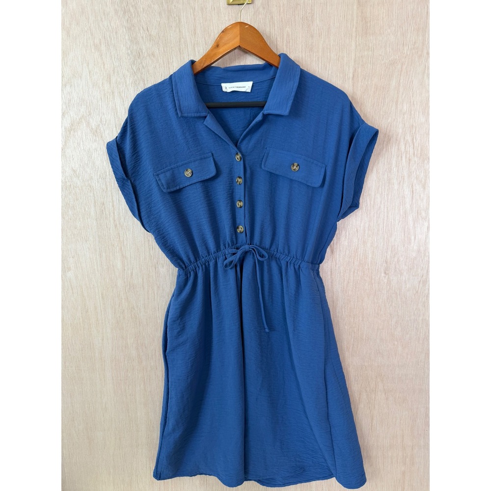 Lucky Brand Womens Blue Short Sleeve Button Front Drawstring Waist Dress Medium